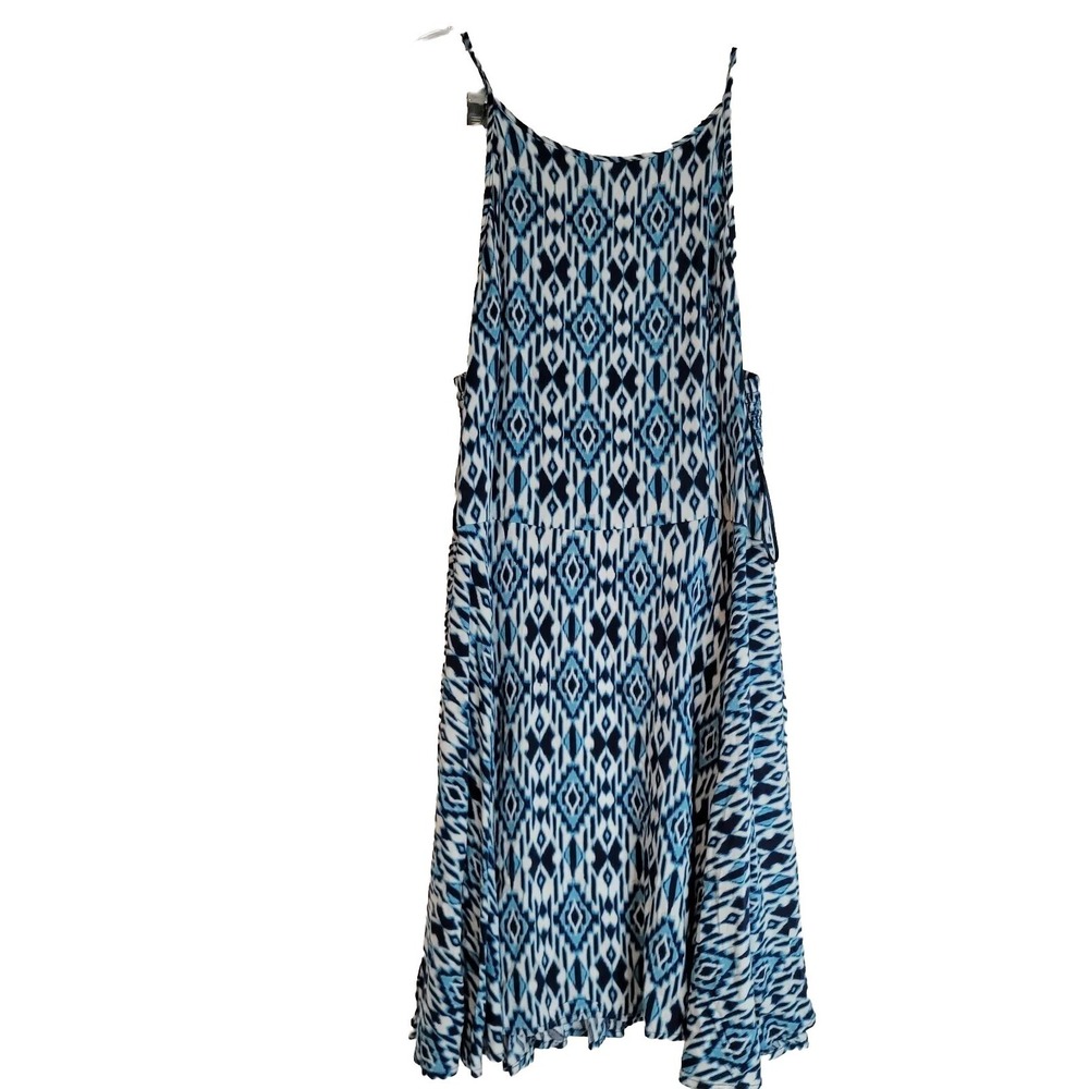 Swing Dress Sleeveless Blue White Diamond Print Casual Summer Dress‎